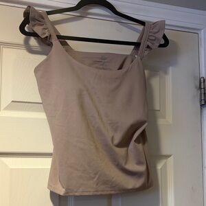 Yogalicious Lux Rosa Ruffle Strap Tank Top in blush beige L